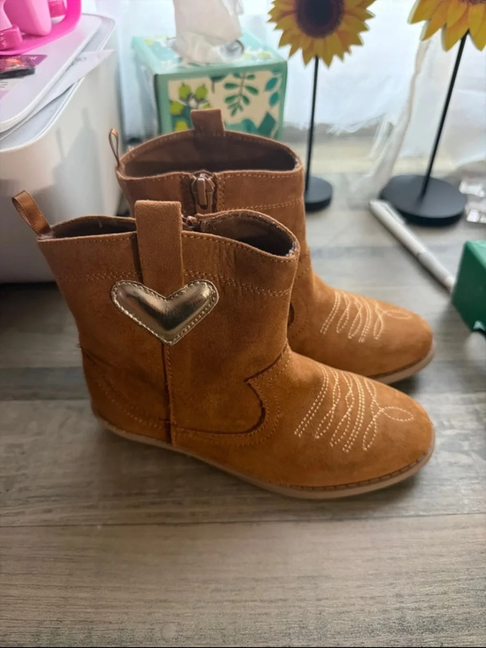 Old Navy Tan Suede Kids Zip Boots